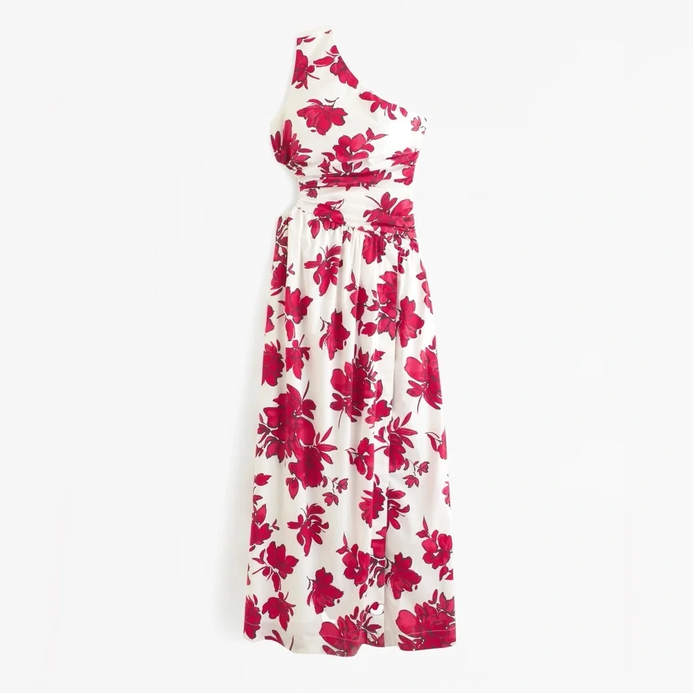 New Abercrombie & Fitch One Shoulder Cutout Floral Printed Maxi Dress